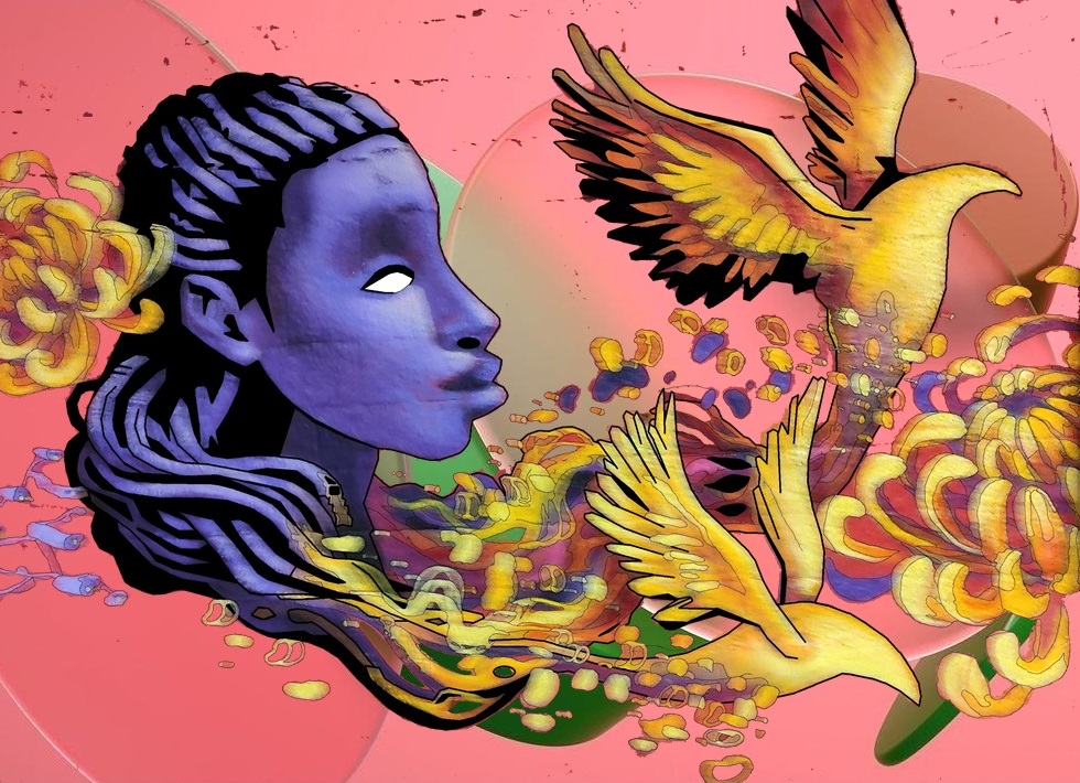 Dimond riding a blue body art