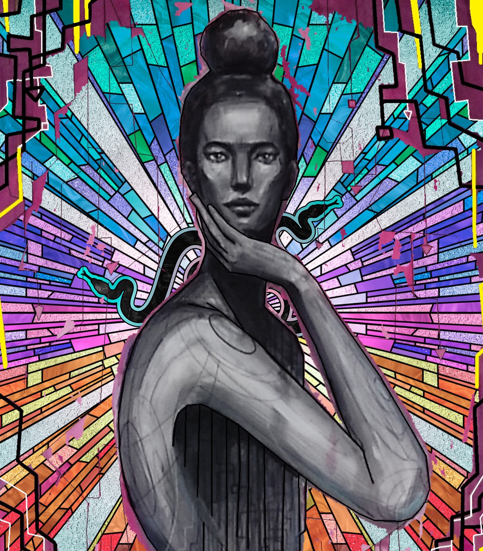 Dimond riding a blue body art